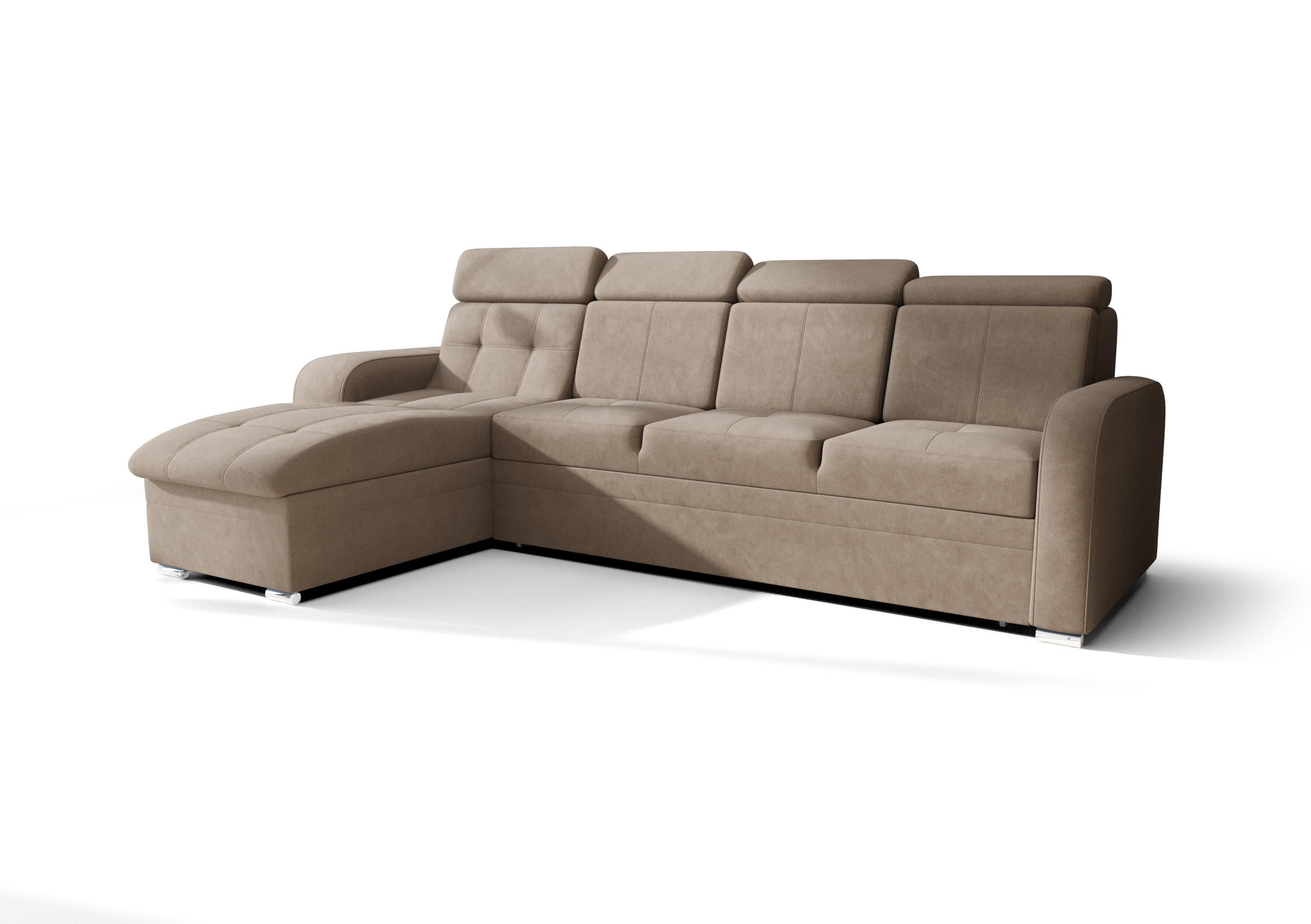 ECKSOFA KONGO RBN10, Eckcouch in L-Form mit Schlaffunktion, Farbe: Beige, Velourstoff, Ottomane Links - Beige, Textil (315/169cm) - O-Sofa
