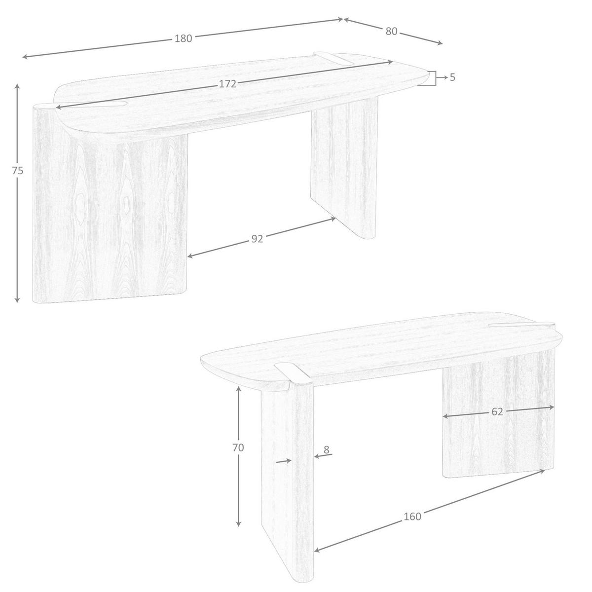 SCHREIBTISCH aus hellem Nussbaum 180/80/75 cm - Nussbaumfarben/Walnussfarben, Holz (80/180/75cm) - ANGEL CERDA