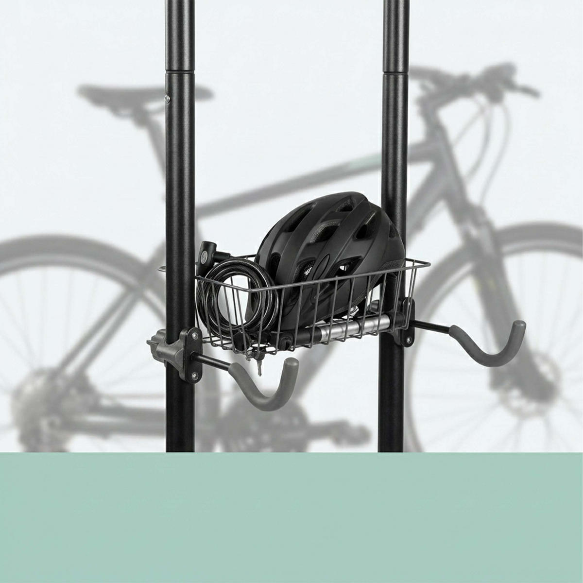 FAHRRADSTÄNDER Schwarz Grau freistehend für 4 Fahrräder Stahl mit Korb - Schwarz, Kunststoff/Metall (75/210/61cm) - Relaxdays