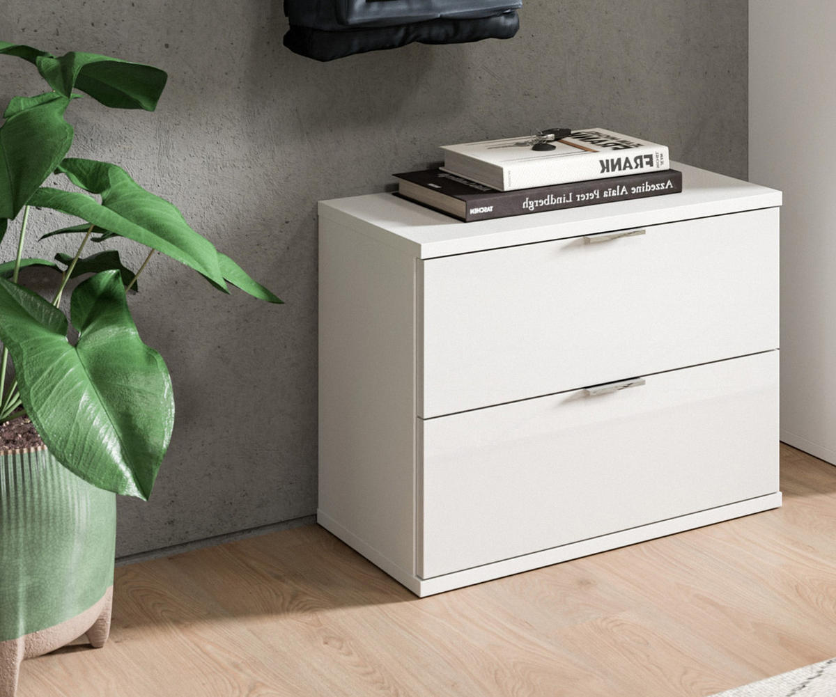 GARDEROBENBANK weiß Hochglanz 52 x 42 cm, Schuhschrank mit Schubladen - Chromfarben/Weiß Hochglanz, Holzwerkstoff/Kunststoff (52/42/34cm) - Inn.Furn