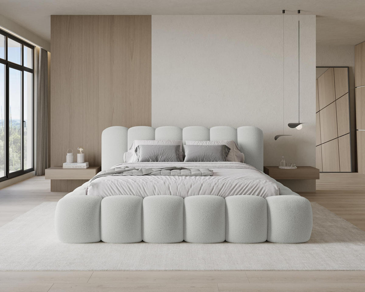 POLSTERBETT 160x200 mit Bettkasten, Lattenrost und Kopfteil, Bouclé-Stoffbezug Grau - Grau, Holz (160/200cm) - Chilly