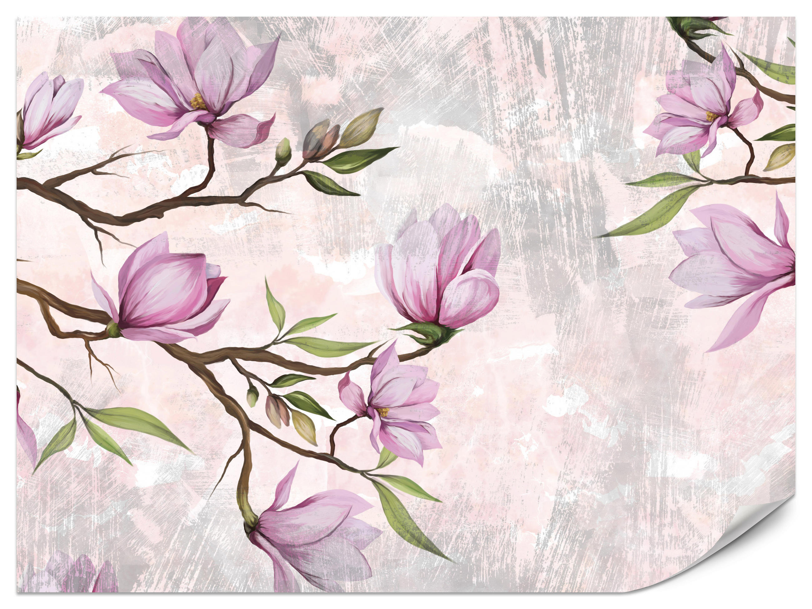 FOTOTAPETE für Schlafzimmer Rosa Magnolienblüten Botanisch 250x175 - Beige/Violett, Papier (250/175cm) - Muralo