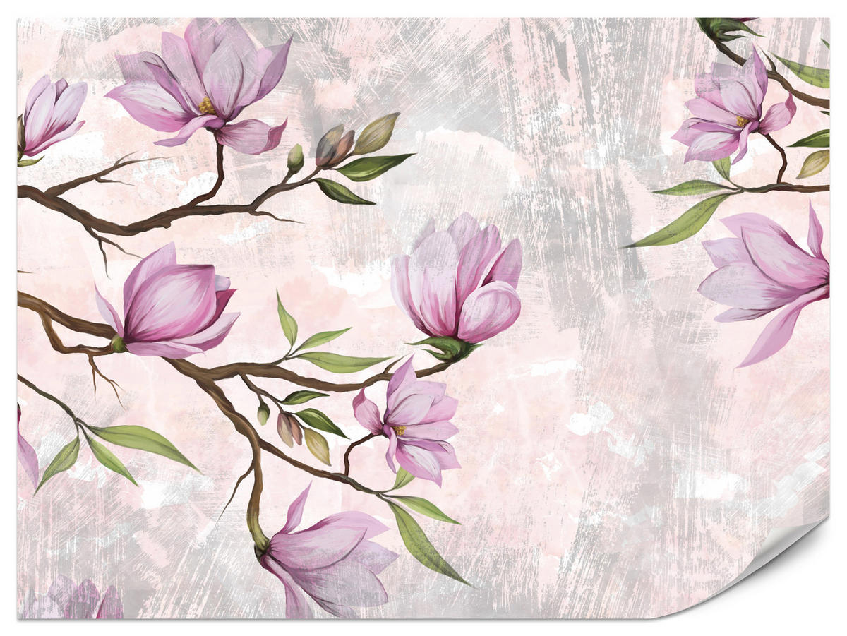 FOTOTAPETE für Schlafzimmer Rosa Magnolienblüten Botanisch 250x175 - Beige/Violett, Papier (250/175cm) - Muralo