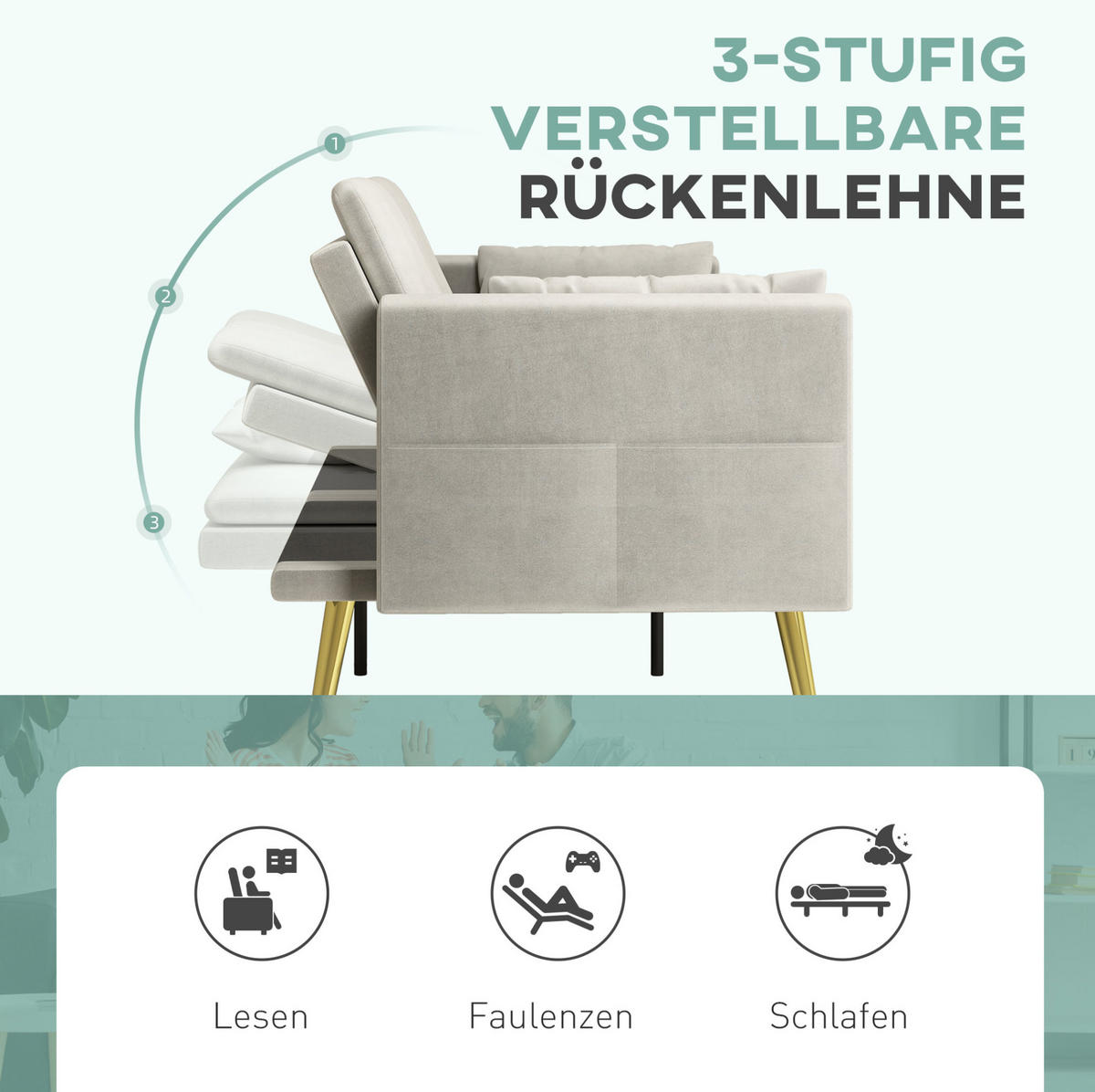 SCHLAFSOFA aus Polyester 181x93x63 cm in Beige mit verstellbarer Rückenlehne - Beige, Textil (181/63/93cm) - Modfu