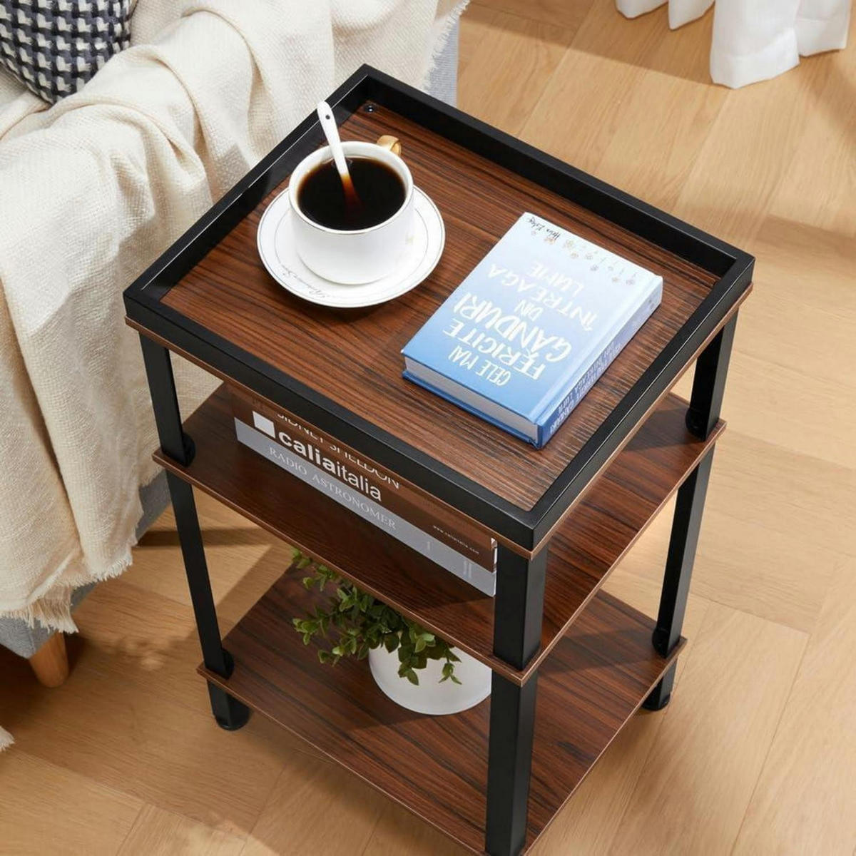 BEISTELLTISCH Industrial Design Holzoptik Dunkelbraun 61 x 34 x 28 cm - Braun, Holzwerkstoff (28/34/61cm)