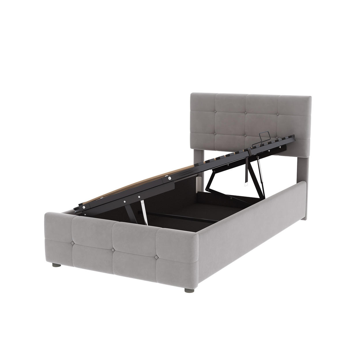 KINDERPOLSTERBETT 90/200 cm Grau aus Samtstoff mit Stauraum - Grau, Textil (90/200cm) - OKMYHOME