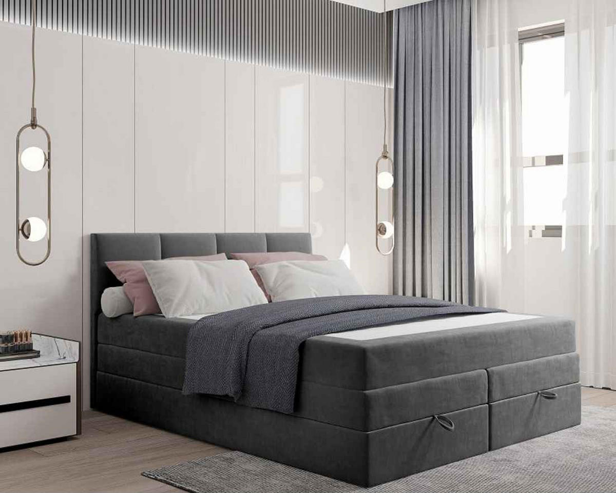 BOXBETT PRADO 140/200 in Velours Dunkelgrau - Dunkelgrau, Holz/Holzwerkstoff (140/200cm) - Deine Möbel 24