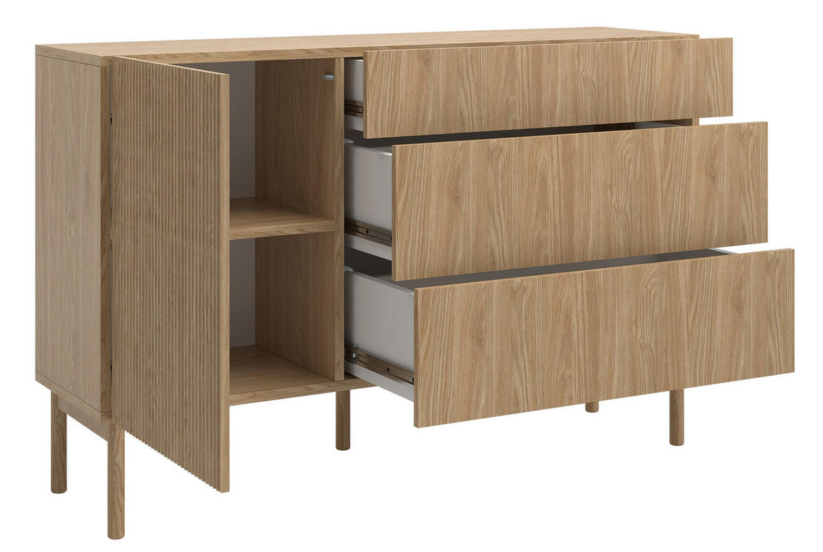 KOMODA Nolie dekor duba s 3 zásuvkami 140 cm - farba duba, drevo/kompozitné drevo (140/90.6/38cm) - Selsey