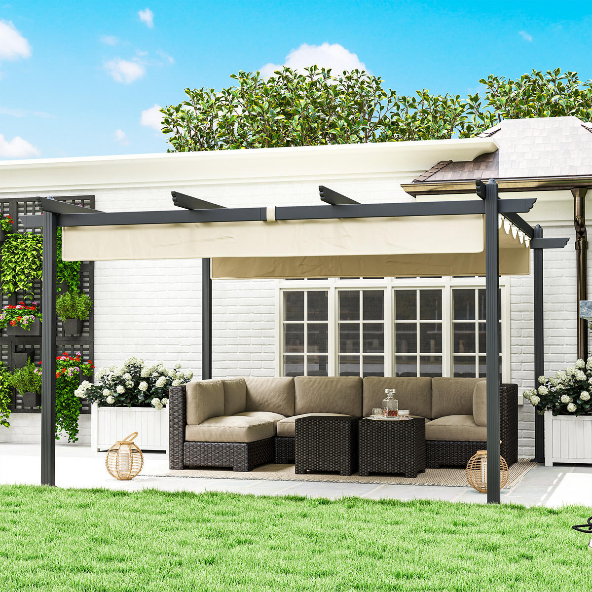PERGOLA aus Aluminium ca. 4x4m - Beige, Metall (390/223/390cm) - Outsunny