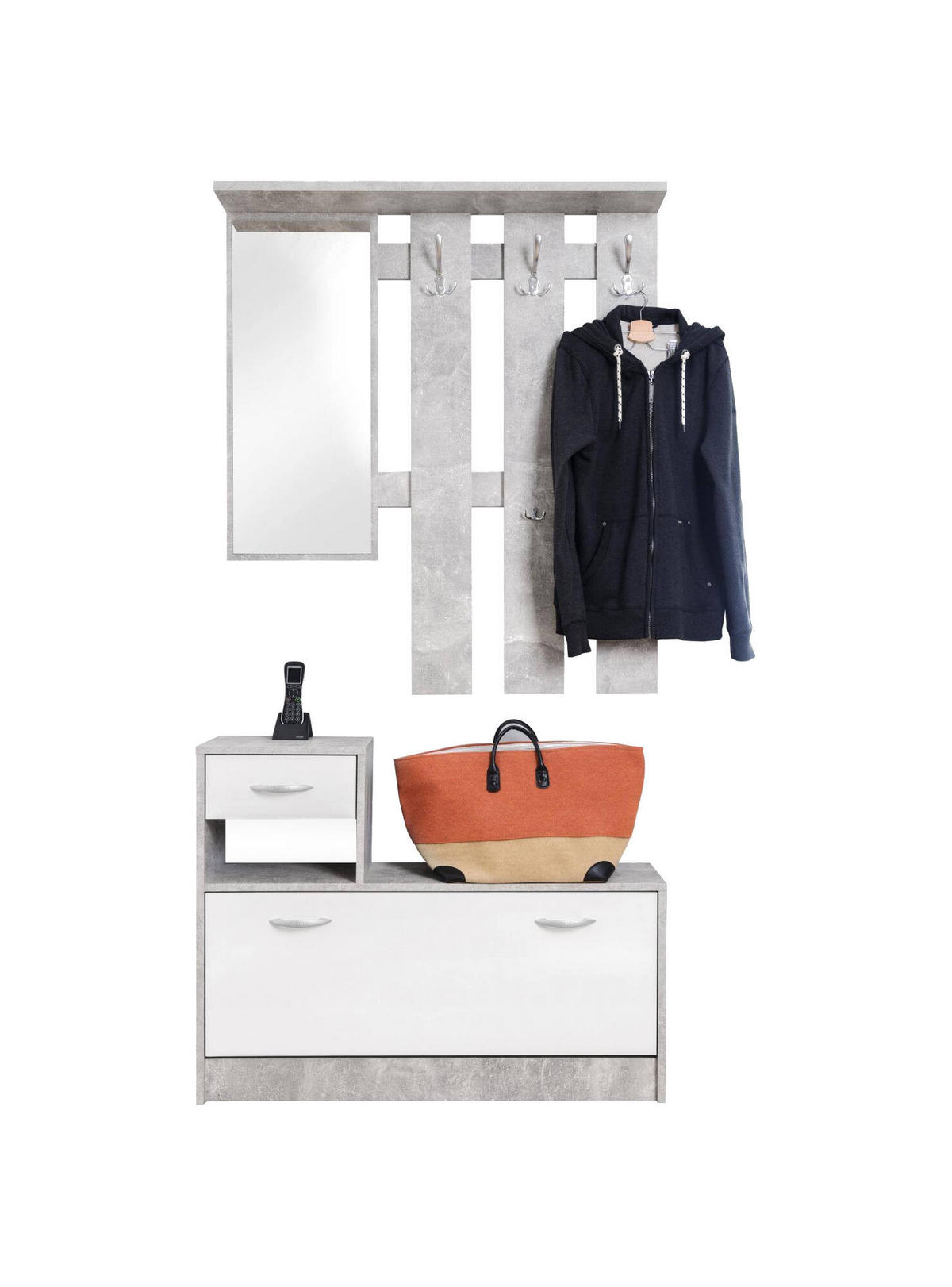 GARDEROBE Holz-Effekt Zement, Weiß 25x100h180 - Weiß/Grau, Holzwerkstoff (100/190/25.5cm) - DMORA