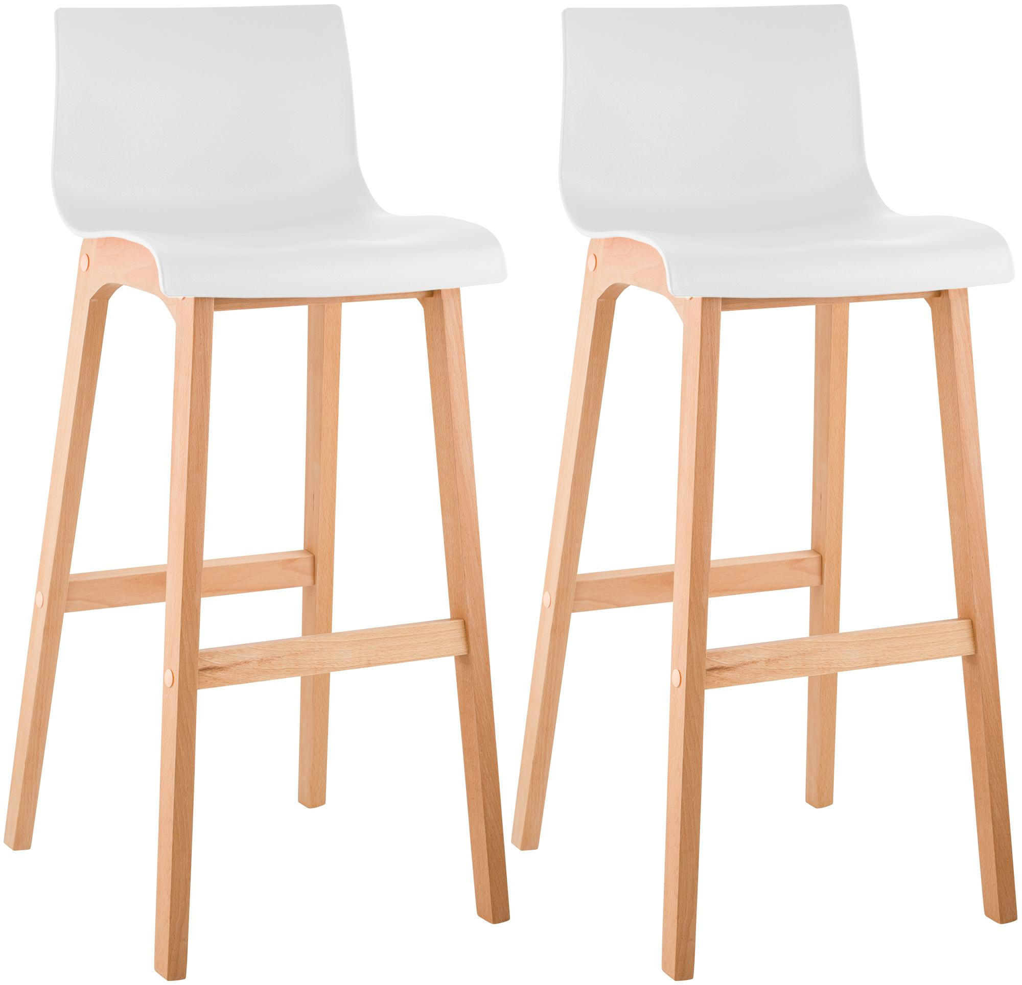 BARHOCKER 2er Set Holz Weiß - Eukalyptusholzfarben/Weiß, Holz (41/102/46cm) - CLP