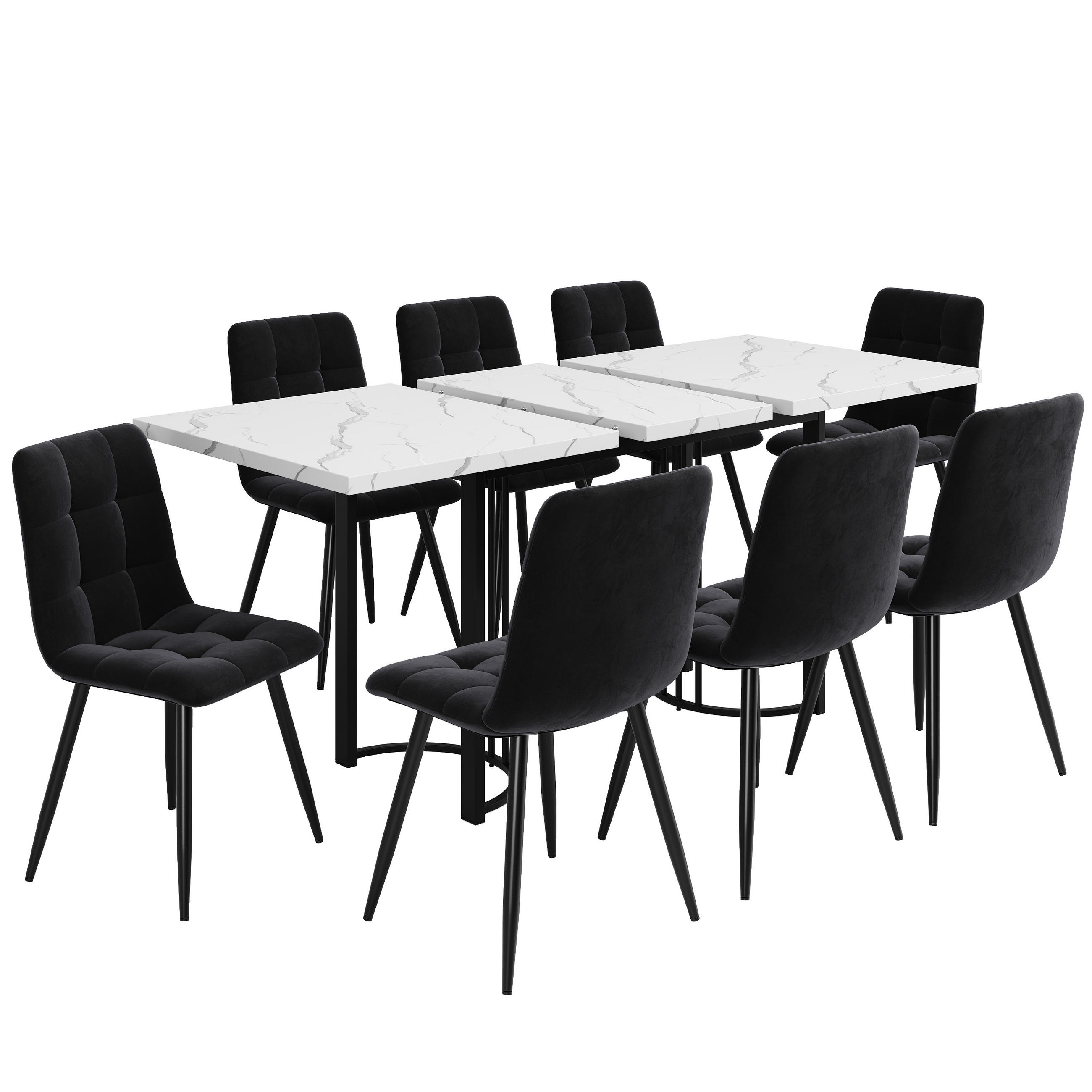 ESSTISCHSET 9-Teilig Ausziehbar 140x80 Cm, 8 Stühle, Schwarz Samt, Metall - Multicolor, Metall (80/80/180cm) - FLIEKS