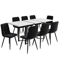 ESSTISCHSET 9-Teilig Ausziehbar 140x80 Cm, 8 Stühle, Schwarz Samt, Metall - Multicolor, Metall (80/80/180cm) - FLIEKS
