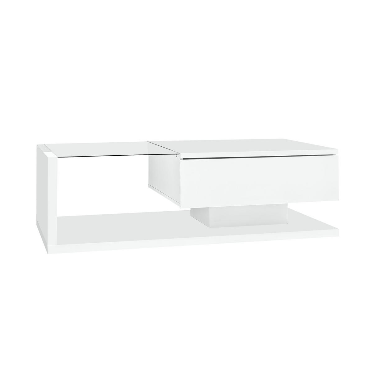 COUCHTISCH, Hochglanz-Weiß mit gehärtetem Glas und 16‑farbiger dimmbarer LED, 105/55/32,5 cm,Weiß - Weiß, Holzwerkstoff (105/55/32.5cm) - Redom