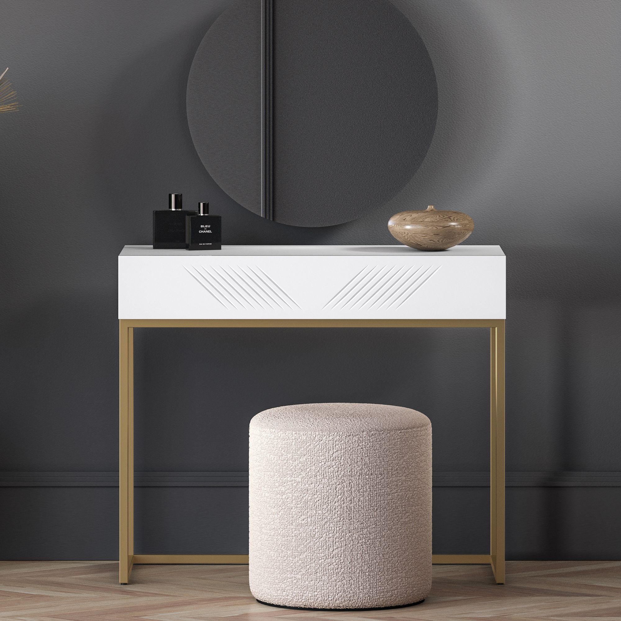 SCHREIBTISCH NEBRO - Goldfarben/Weiß, Holzwerkstoff (40/92/78cm) - KONSIMO®