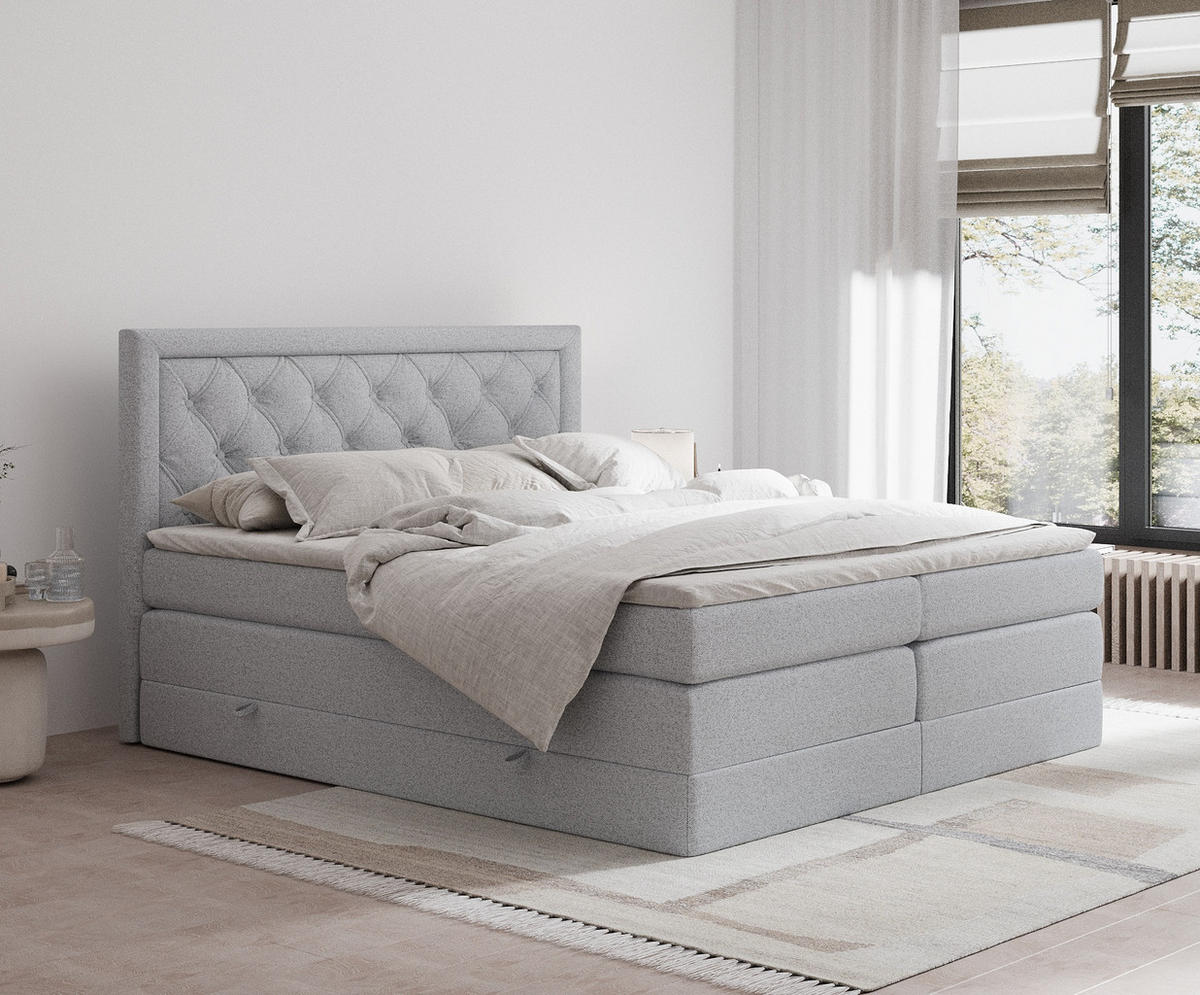 BOXSPRINGBETT Aurelia Hellgrau 160/200 cm - Hellgrau/Schwarz, Holz/Holzwerkstoff (160/200cm) - Maison de Reve