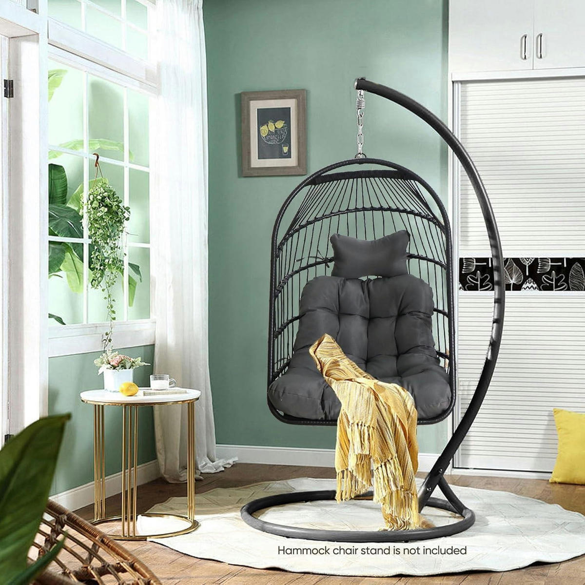 HÄNGESESSEL Rattan Korb mit Aufhängeset Schwarz - Grau, Kunststoff (73/1.5/108cm)