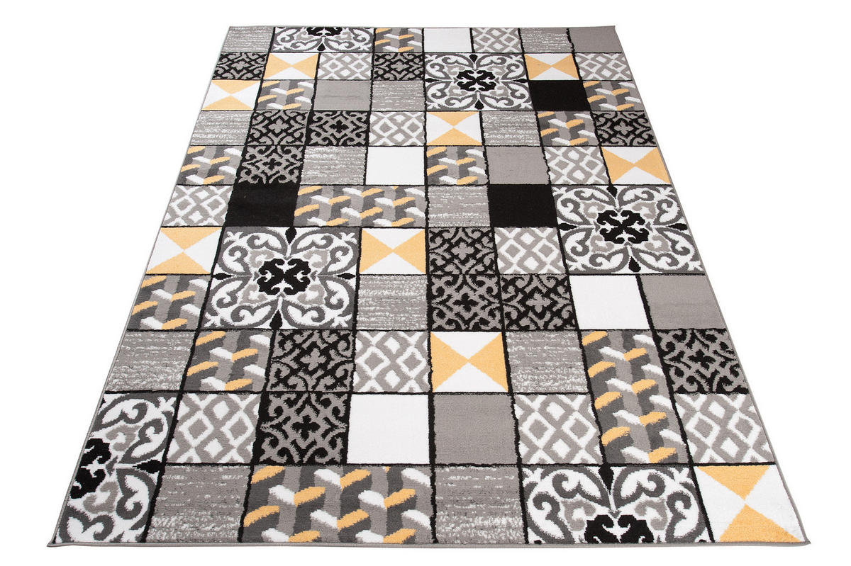 TEPPICH MAYA Gelb Mosaik Karo Floral 180/250 cm - Gelb, Textil (180/250cm) - Tapiso