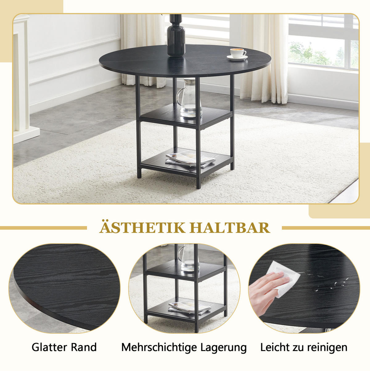 ESSZIMMERSET 5-tlg. rund 107 cm Schwarz Grau - Schwarz, Metall (107/75/107cm) - Meubliv