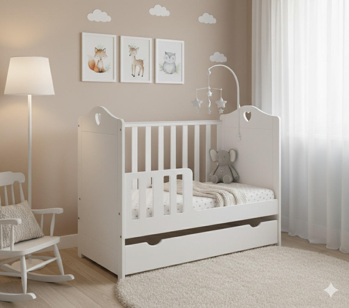 GITTERBETT Kleines Herz 2in1 mit Matratze - Weiß, Holzwerkstoff (60/120cm) - kiki design