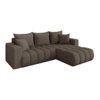 ROHOVÁ SEDAČKA s funkcí spaní, otoman vpravo MILA-L-v1 277x195x86 hnědá bouclé - černá/hnědá, kompozitní dřevo/textil (277/194cm) - ALTDECOR
