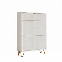 SCHUHSCHRANK mit 3 Türen und goldfarbenen Füßen, Flurschrank, 80 x 24 x 118 cm, weiß - Goldfarben/Weiß, Holzwerkstoff/Metall (24/118/80cm) - GENKI LIVING