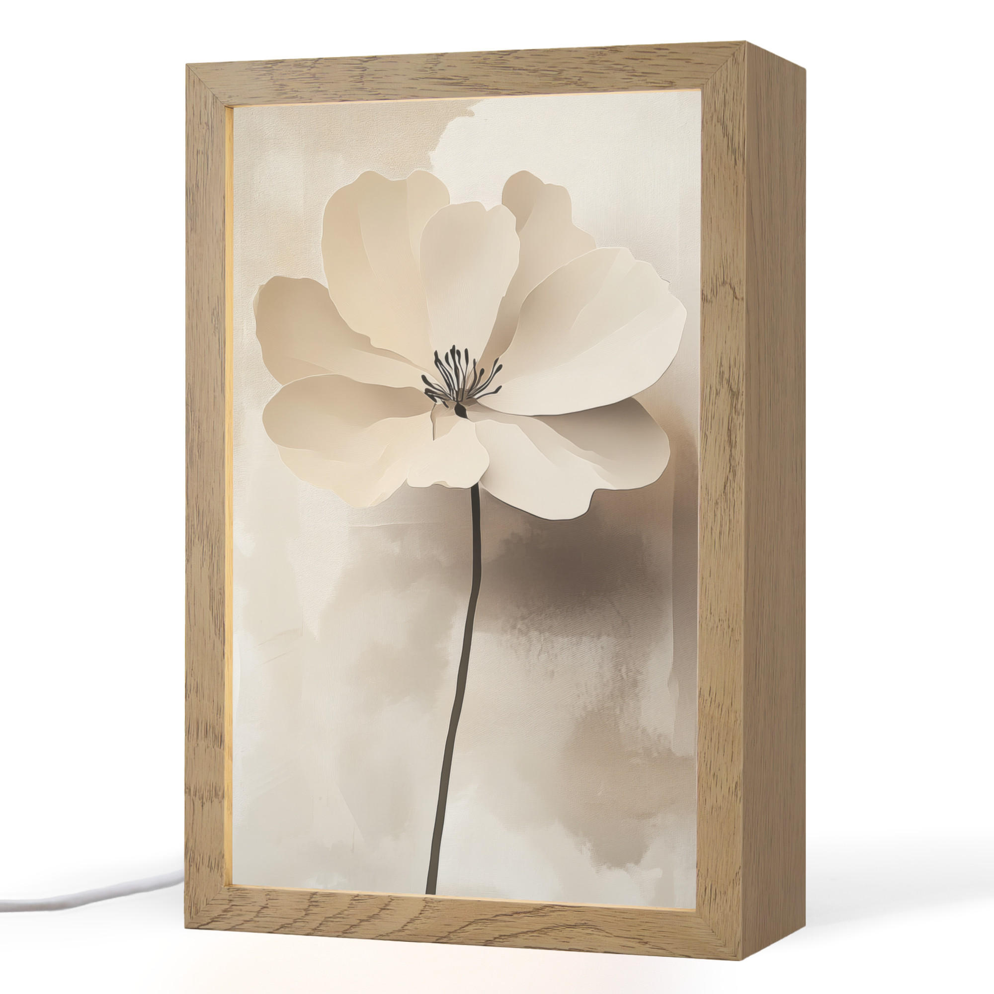 STOLNÍ LAMPA Květina - béžová - barva - stín 20x30 cm - barva starého dubu, kompozitní dřevo (8/20/30cm) - OnlyWow