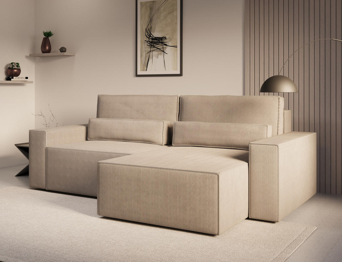 ECKSOFA - Universale Ecksofa DENVER mini - Dunkelbeige - Poso 02 - Cappuccino, Holzwerkstoff (248/162cm) - Möblo