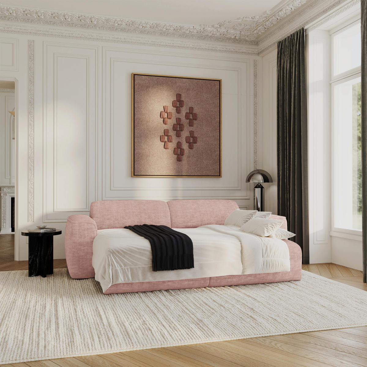 SCHLAFSOFA GERADE Texturierter Samt Vintage Pink 240cm - Pink, Textil (240/73/97cm) - Sia Home