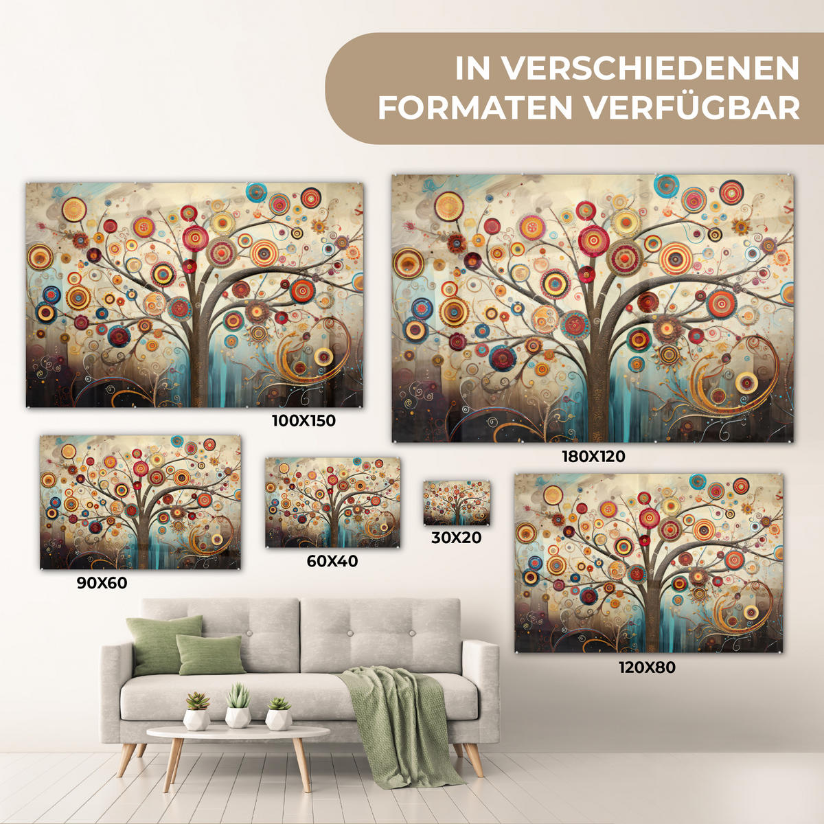 ACRYLGLASBILD Baum - Baum des Lebens - Farbe 90x60 cm - Braun, Glas (90/60cm) - MuchoWow