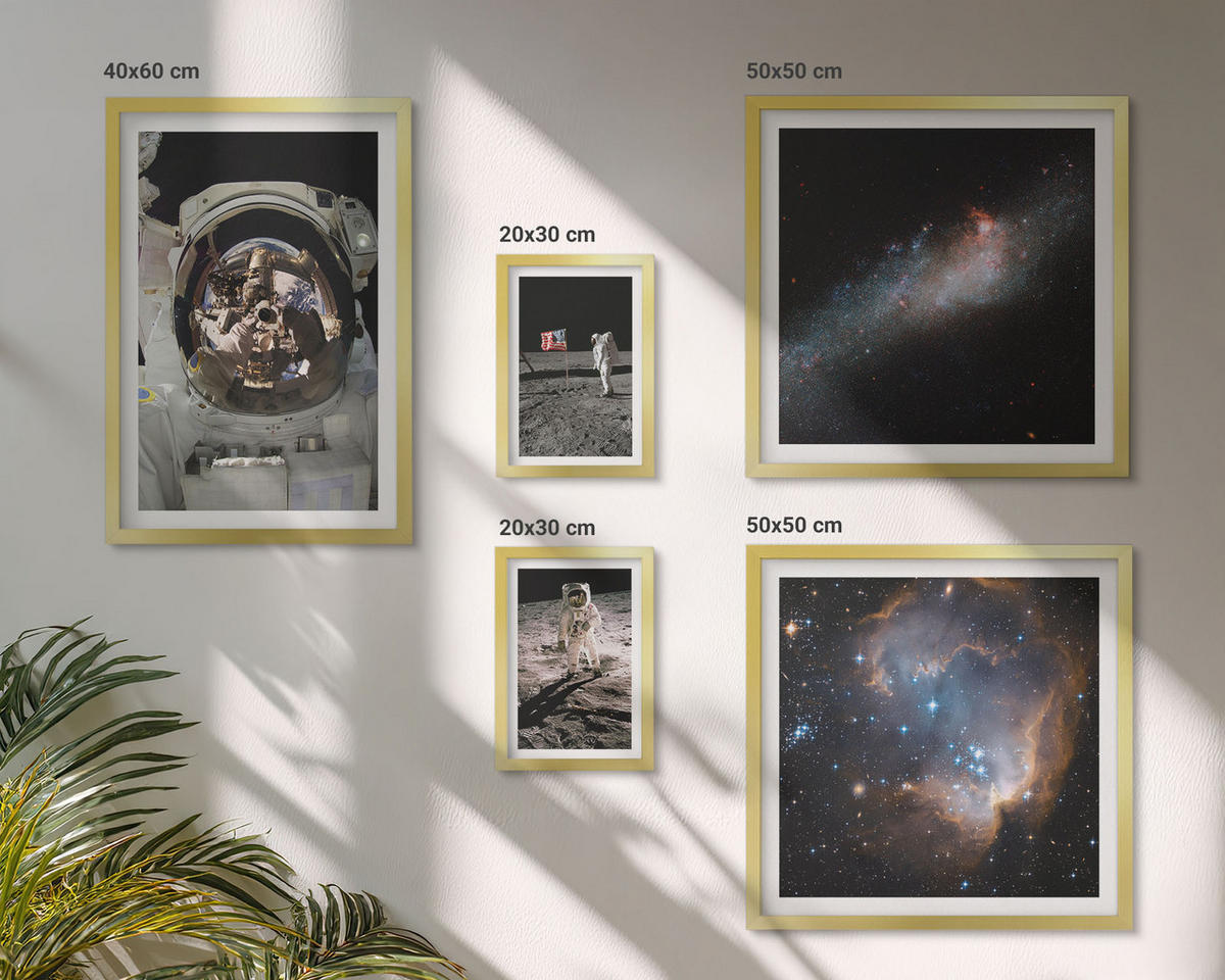 BILDER SET 5er Set - 50x50 cm & 20x30 cm & 40x60 cm Goldrahmen - Astronauten landen auf dem Mond - Goldfarben, Kunststoff (40/60cm) - TULUP