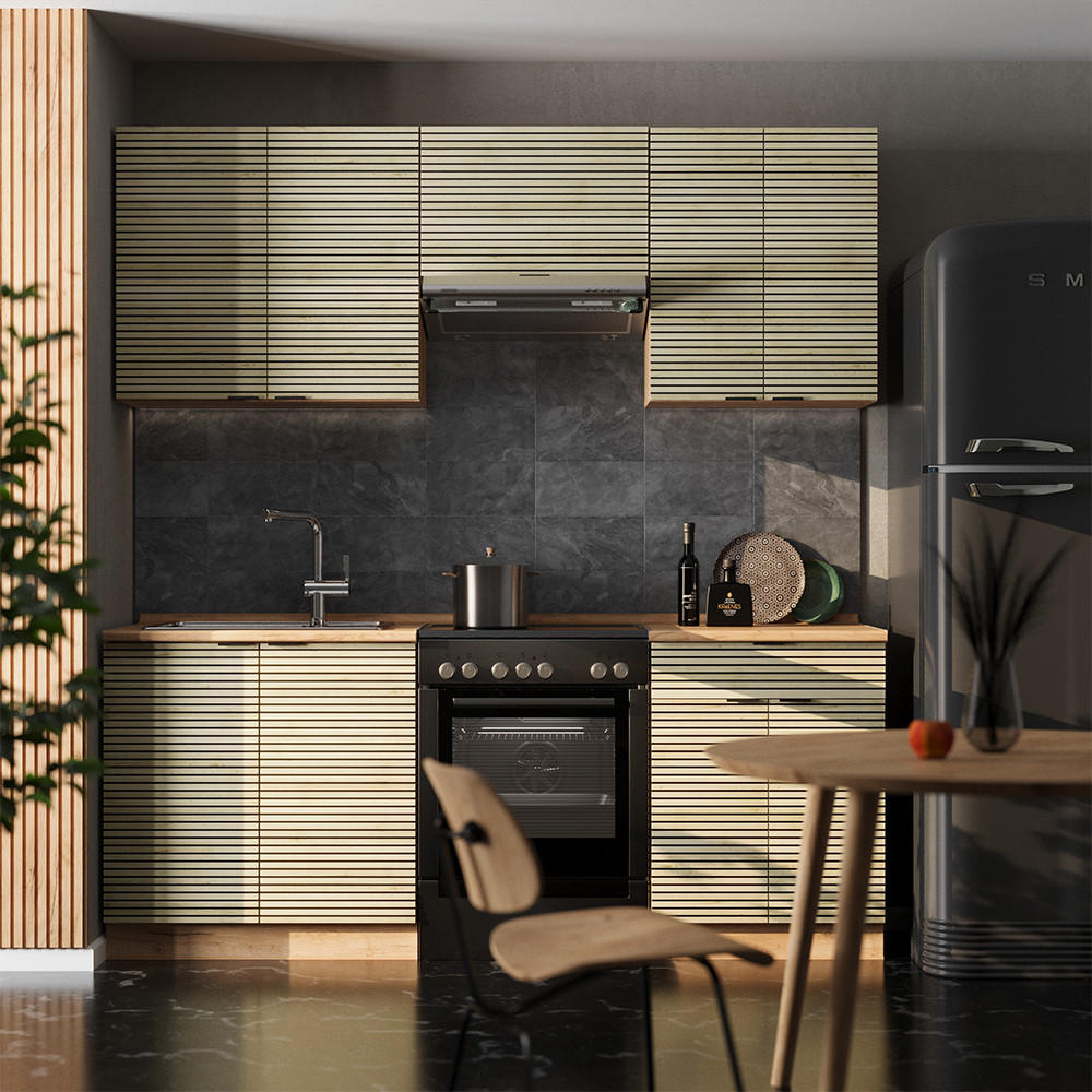 KÜCHENSCHRÄNKE Fame-Line Eiche Paneel/Goldkraft Eiche 200 cm , AP Anthrazit - Hellbraun/Eiche Wotan, Holzwerkstoff (200/81.6/60cm) - Vicco