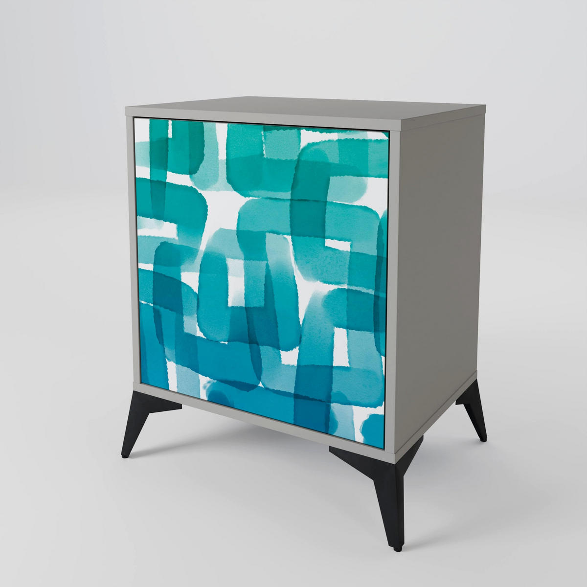 SIDEBOARD TURQUOISE RECTANGLES, Grau, 57,5x42x72,5 cm, Schwarze Metallfüße - Multicolor/Schwarz, Holzwerkstoff/Metall (57.5/72.5/42cm) - SpaceRebels