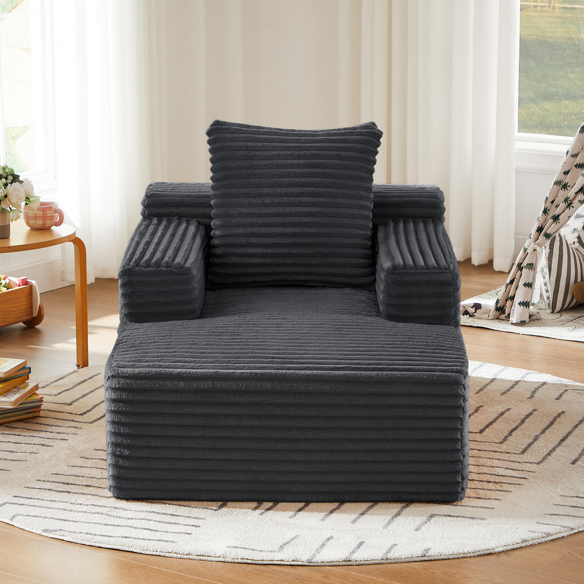 CHAISELONGUE aus Cord Dunkelgrau für Wohnzimmer, Büro und Apartment - Dunkelgrau, Kunststoff (81.03/49.78/116.84cm) - Meubliv