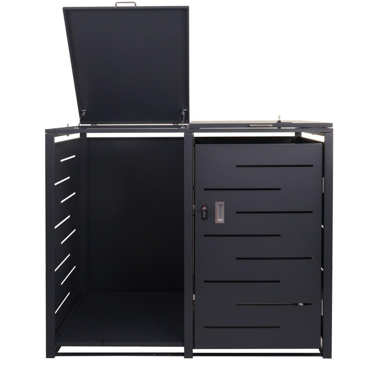 MÜLLTONNENBOX mit Brennholzregal 117x132x82cm erweiterbar 152kg Anthrazit - Anthrazit, Metall (132/117/82cm) - PROREGAL