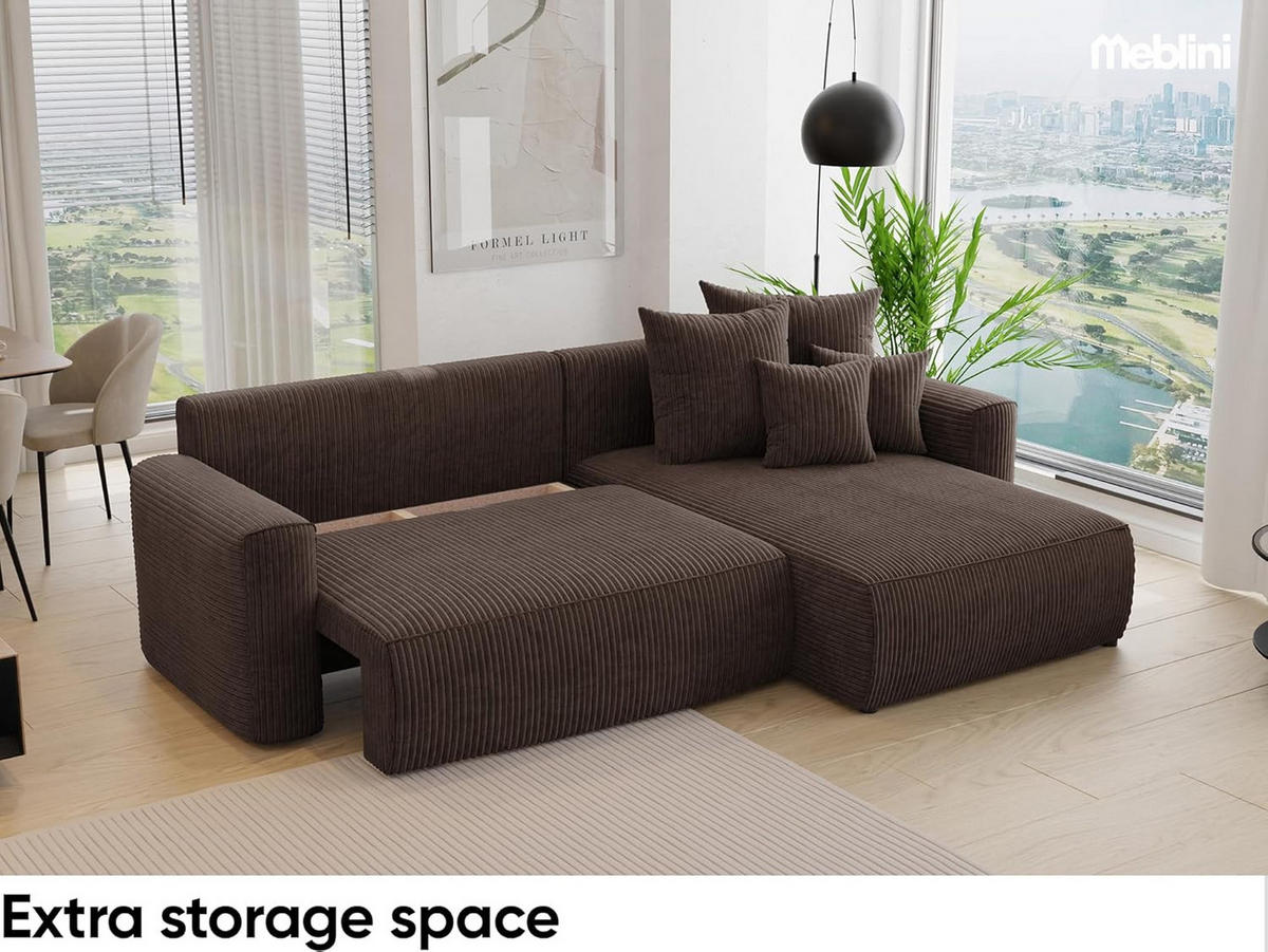 ECKSOFA BALI L - Dunkelbraun/Schwarz, Holzwerkstoff (260/160cm) - Meblini