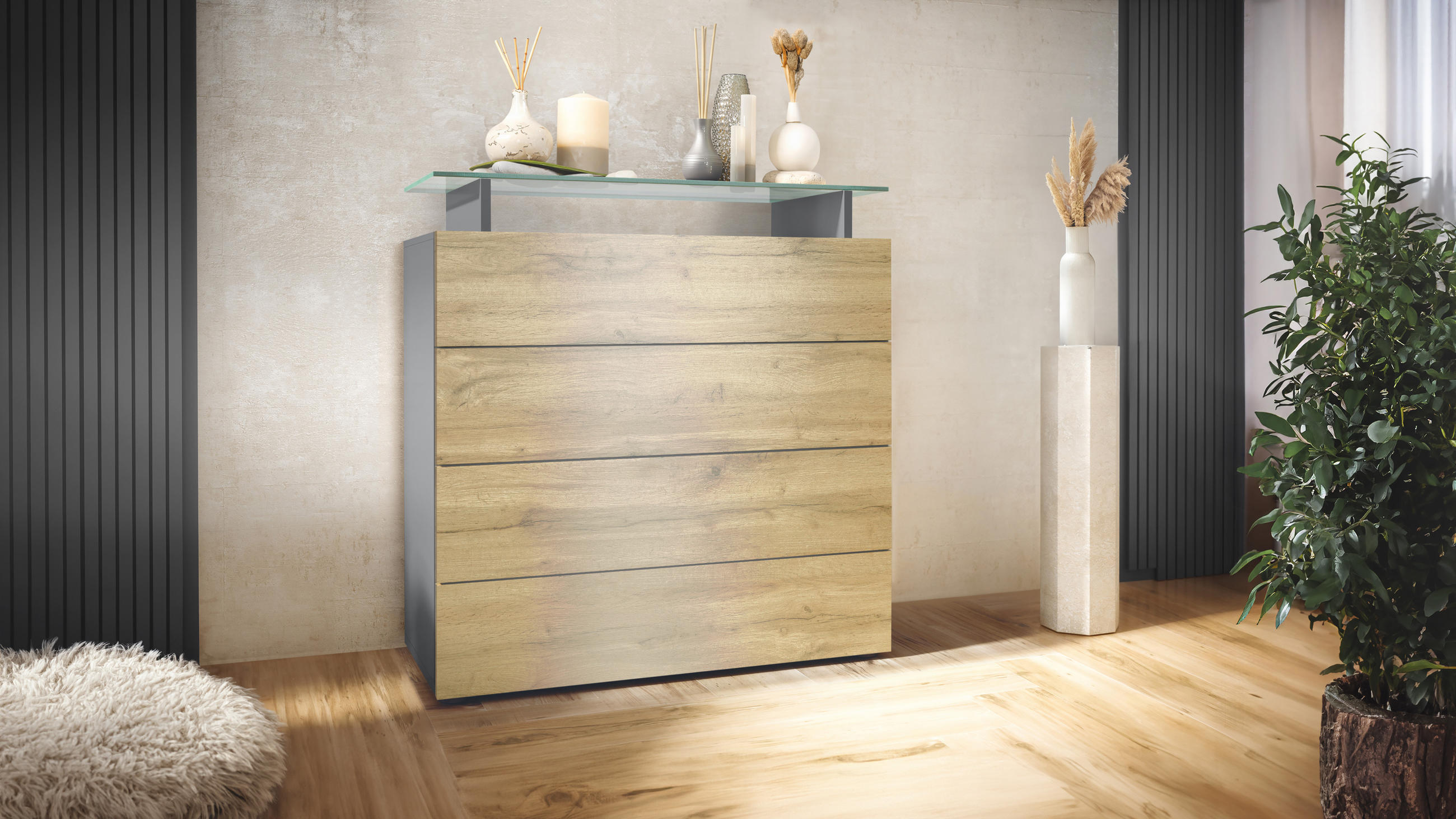 KOMMODE Pavos Eiche Evoke - Eichefarben, Holzwerkstoff (76/80/33cm) - Vladon