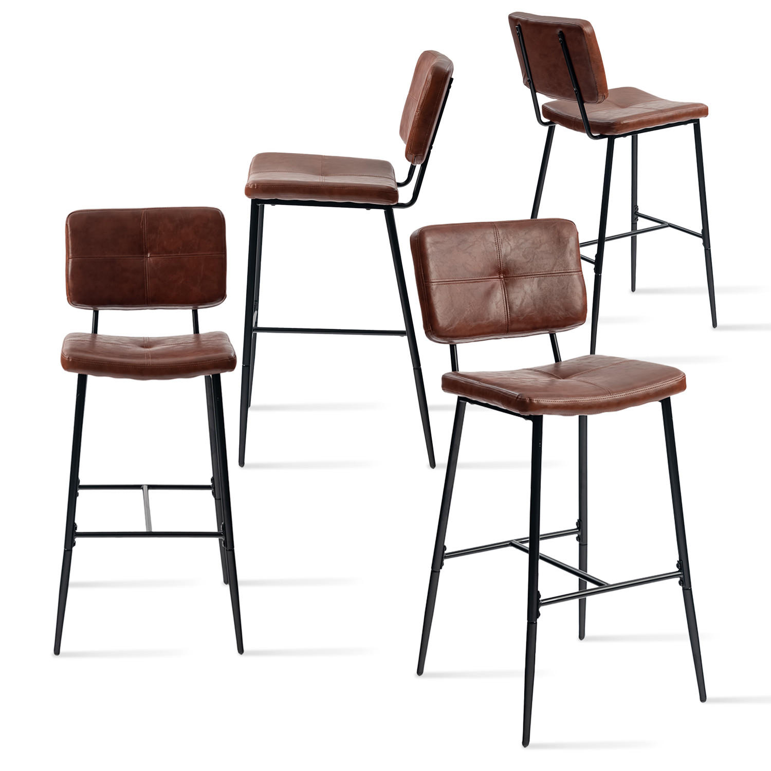 BARHOCKER-SET 4 Stück in Eisen Kunstleder - Braun, Metall (46.5/104/53cm) - Meubles Cosy