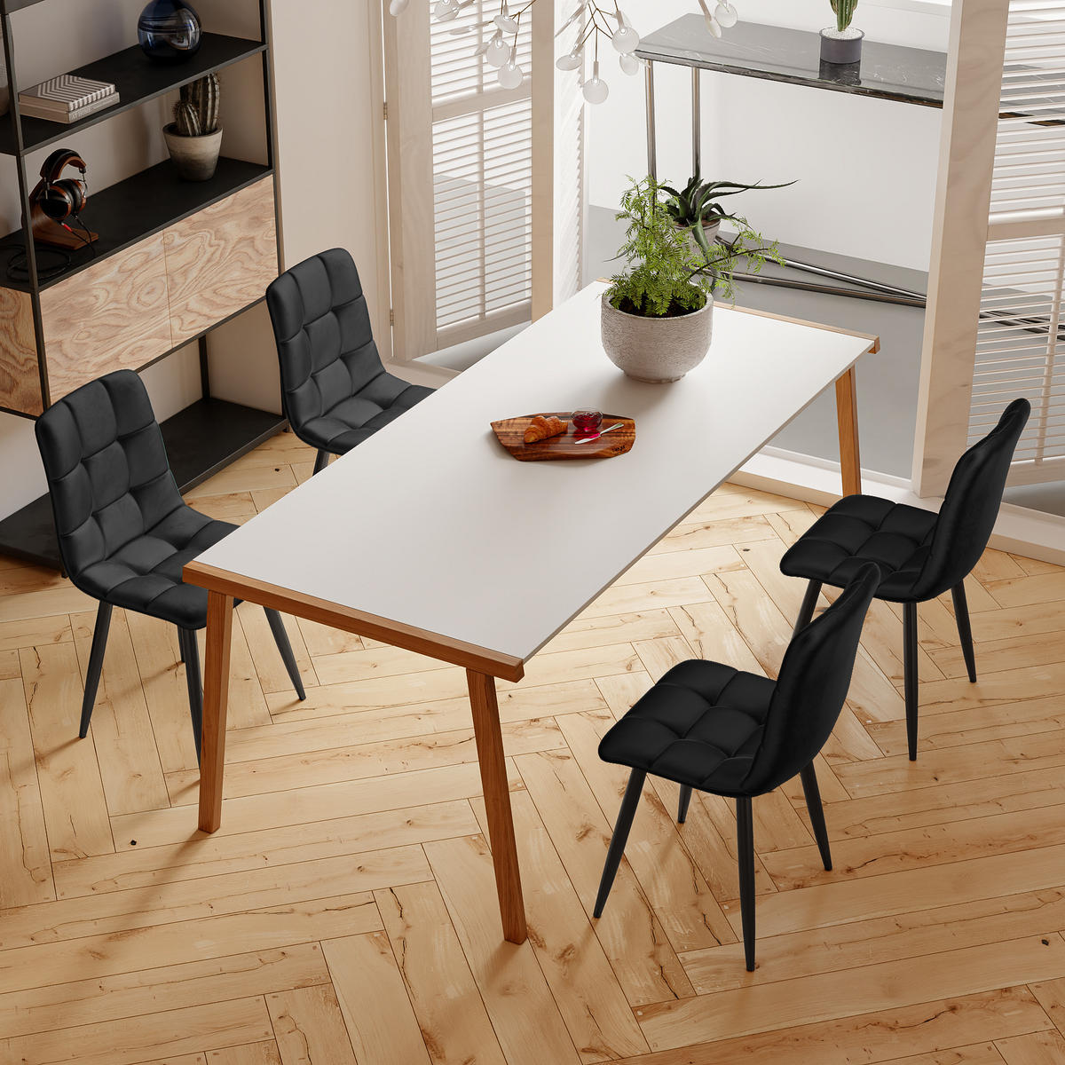 VIERFUSSSTÜHLE 4er-Set Esszimmerstühle, mit gepolsterten Rückenlehnen, Sitzflächen aus Samt, Metallgestell--OHNE Tisch - Schwarz, Holz (44/86/46cm) - WoodenAura