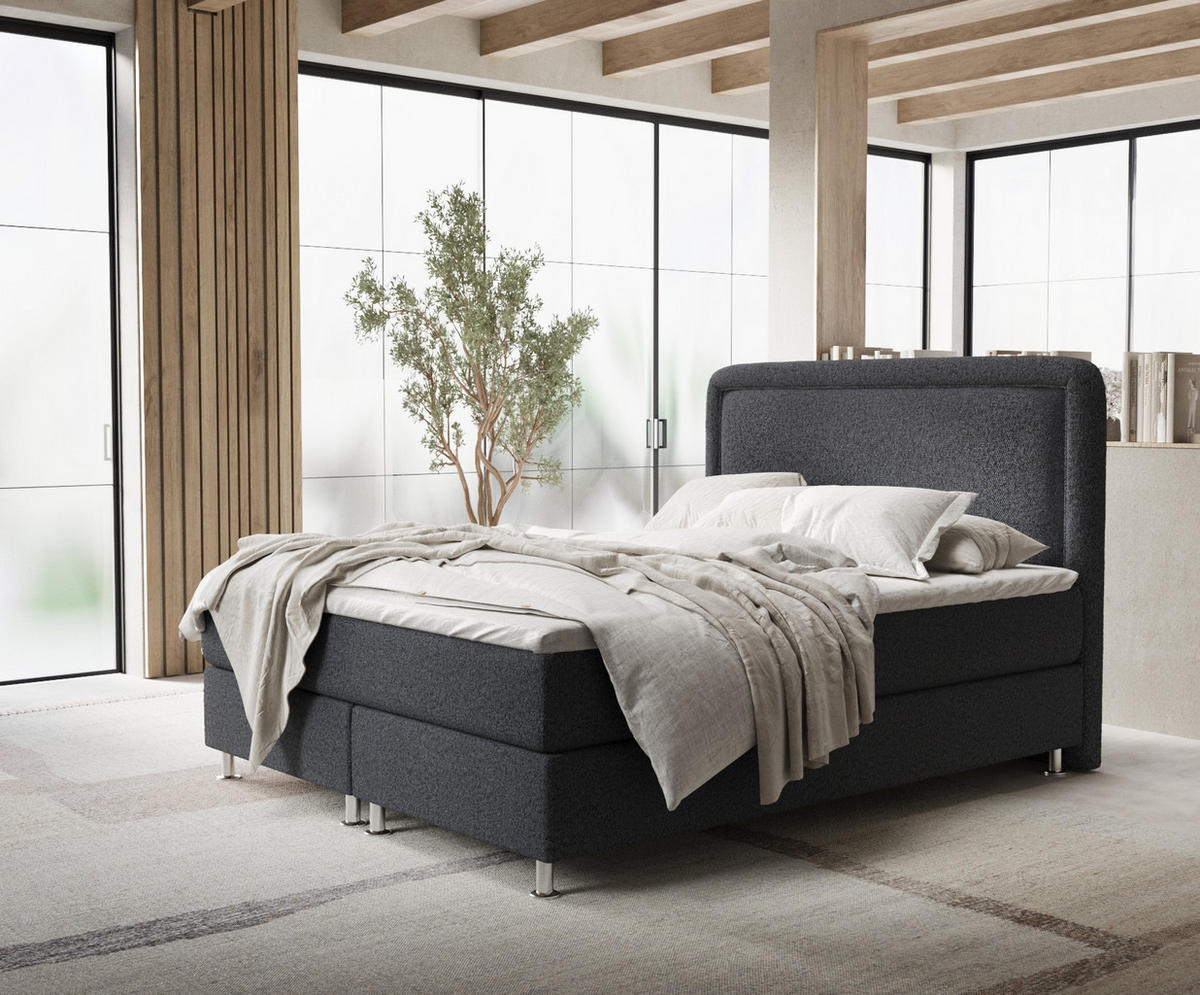 BOXSPRINGBETT Salvi Schwarz 180/200 cm mit Latex-Topper - Silberfarben/Schwarz, Holz/Holzwerkstoff (180/200cm) - Maison de Reve