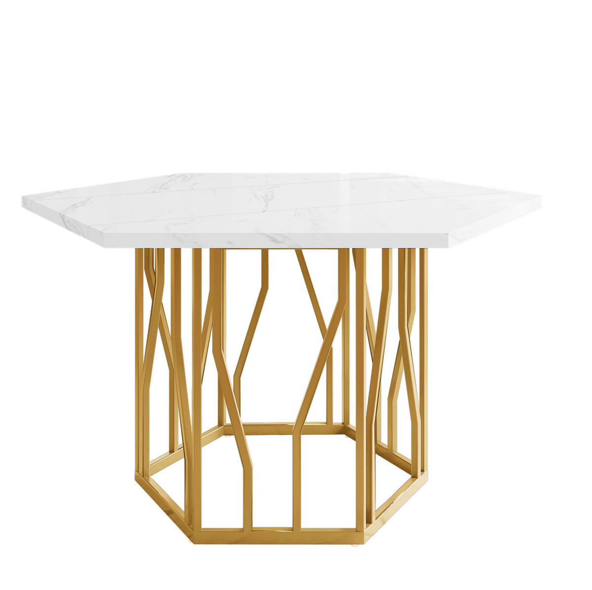 ESSTISCH 115x100x75 cm in Weiß und Gold aus MDF mit Marmoroptik - Goldfarben, Holzwerkstoff (115.5/100/75cm) - Modfu