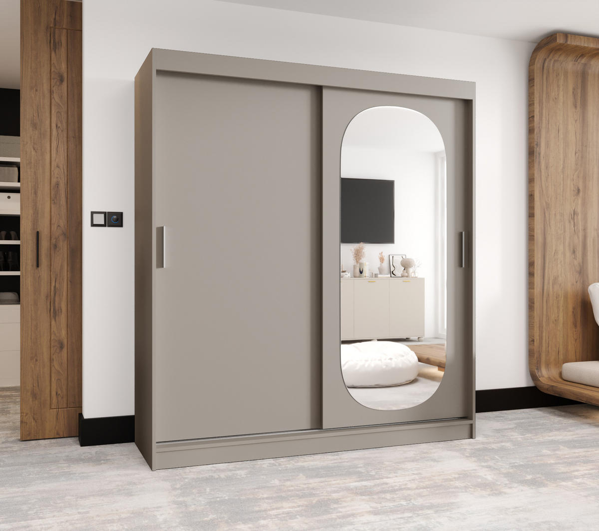 SCHWEBETÜRENSCHRANK 200/180/62 2-türig - Kaschmir/Silberfarben, Holz (180/200/62cm) - MÖBEL KRYSPOL