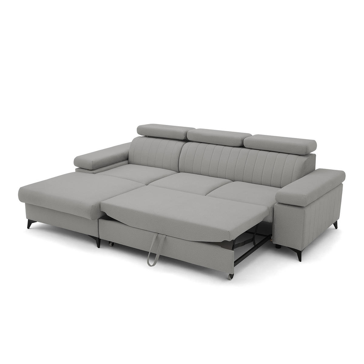 ECKSOFA FELIX L Links mit Schlaffunktion Velours Grau - Schwarz/Grau, Holz/Textil (257/176cm) - Muffo