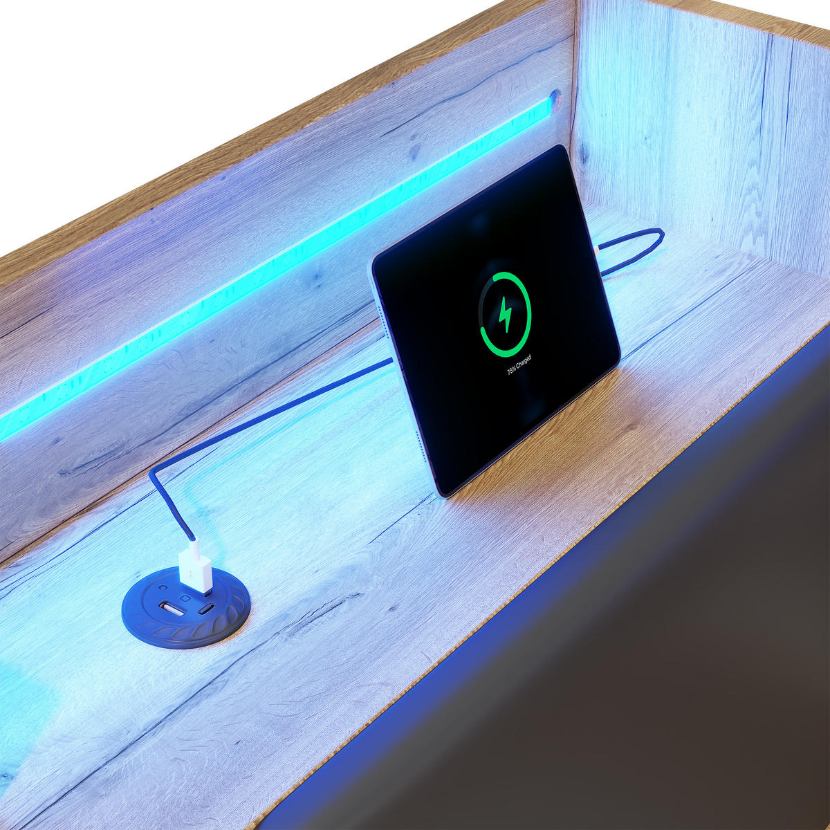 KINDERBETT 90/200 cm & 90/190 cm in Natur mit Ausziehbett, LED, USB und Regal - Naturfarben, Holzwerkstoff (90/200cm) - STILVORA