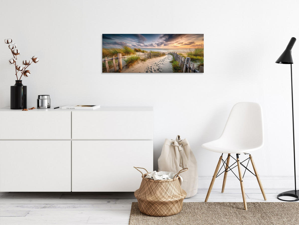 GLASBILD 80x30 cm Sonnenuntergand am Strand - Gelb, Glas (80/30cm) - artissimo