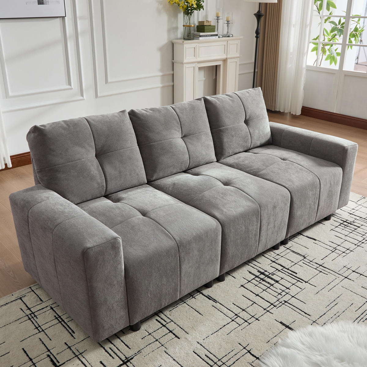 3-SITZER SOFA Chenille Grau mit Schlaffunktion - Grau, Holzwerkstoff/Kunststoff (213/84/94cm) - WISHDOR