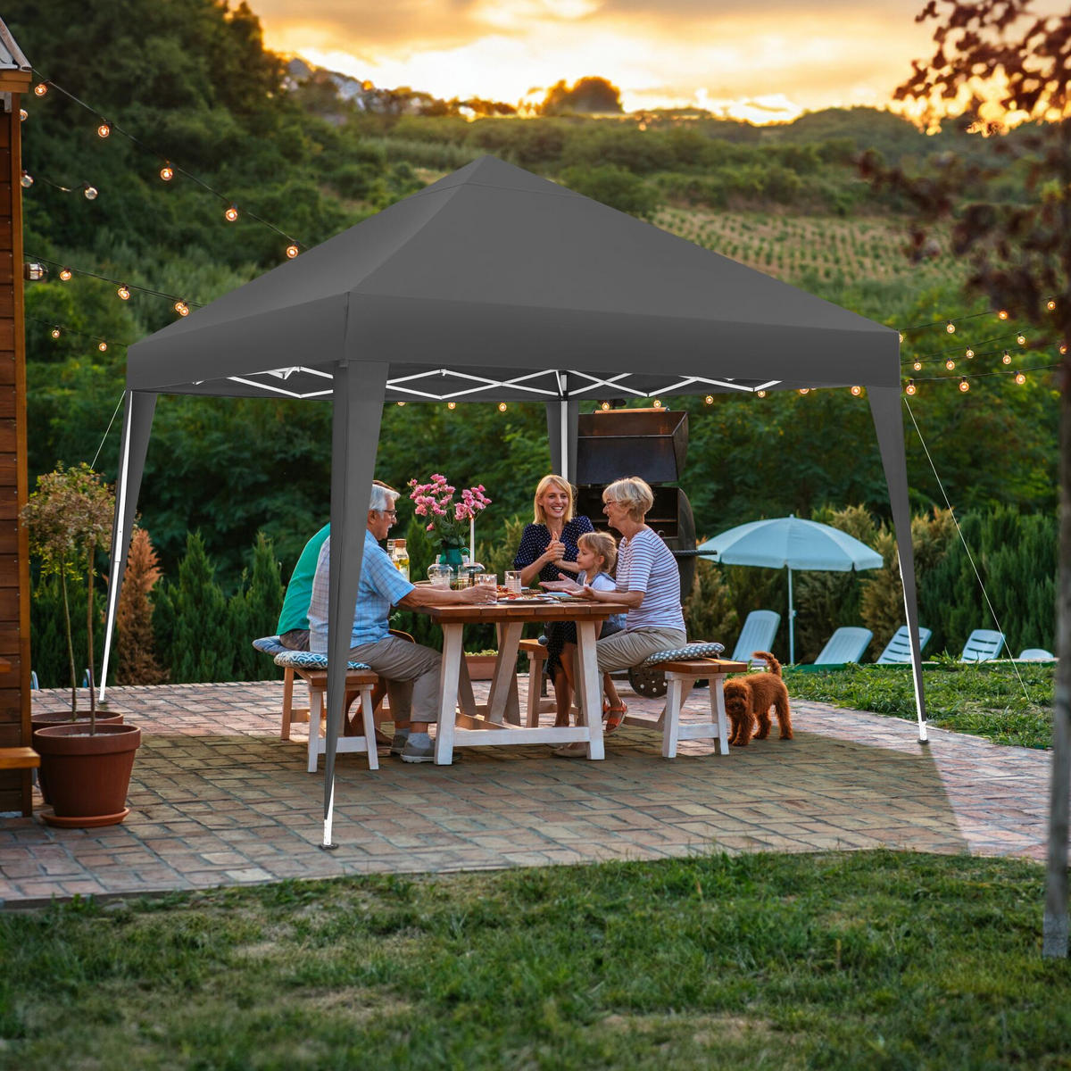 PAVILLON Linosa,inklusive Spannseile, Heringe und Tragetasche,grau - Grau, Kunststoff (300/255/300cm) - tectake