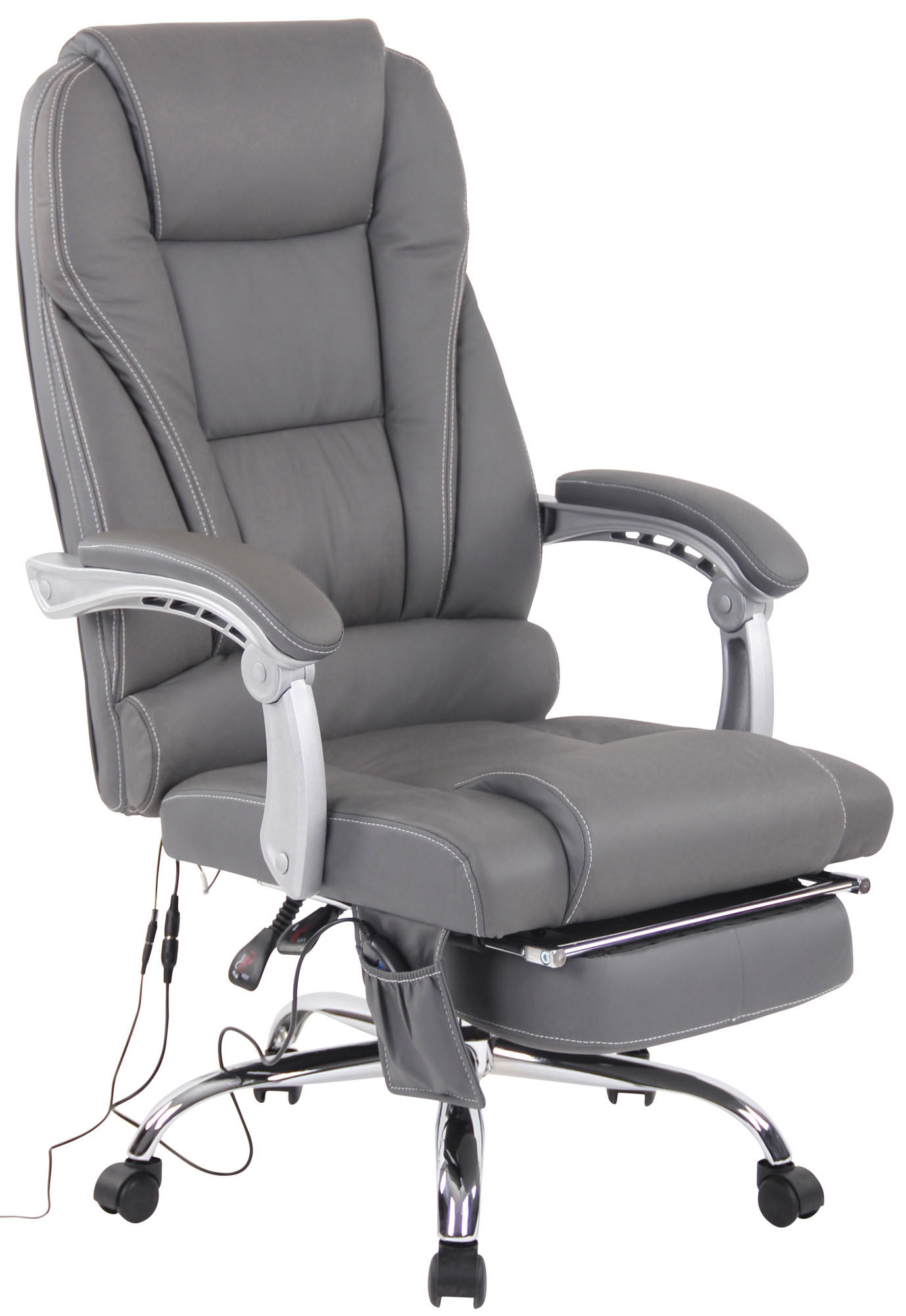 CHEFSESSEL Echtleder Grau - Chromfarben/Grau, Leder/Metall (69/118/64cm) - CLP