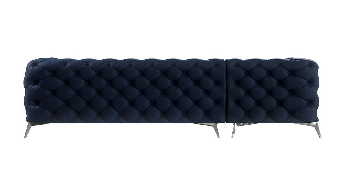 ECKSOFA Chesterfield Laura Marineblau Samt - Silberfarben/Dunkelblau, Holz/Textil (305/200cm) - S-Style Möbel