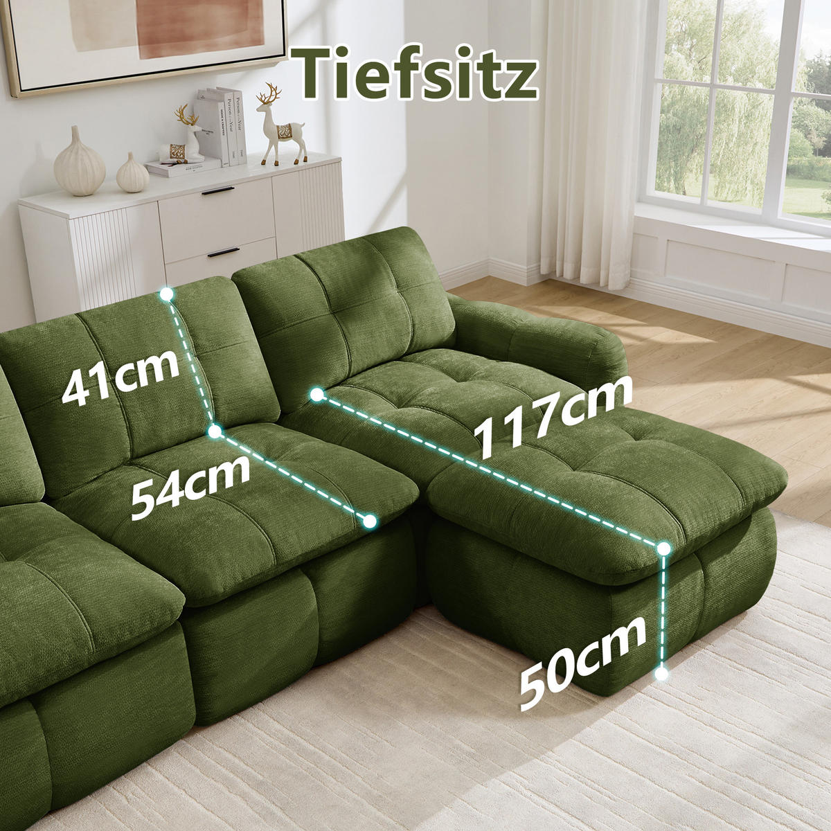 WOHNLANDSCHAFT DE-34464 U-Form mit 2 Ottomanen und Karostepp Grün - Grün, Textil (160/68.5/334cm) - ComfortXL